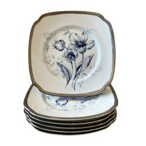 6 Charter Club Fashion Buffet Platinum Blue Floral Salad Plates 8.5in for Macy's